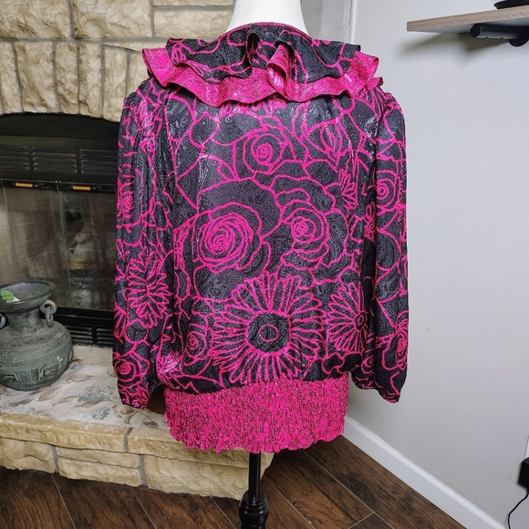 Mosaic Pink and Black Floral Blouse - Picture 3 of 5